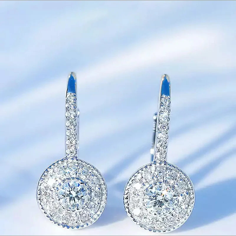 Moda Cyrkon 925 Sterling Silver Okrągłe kryształowe kolczyki kółka dla kobiet Elegancka biżuteria ślubna Pendientes Brincos Jkljf