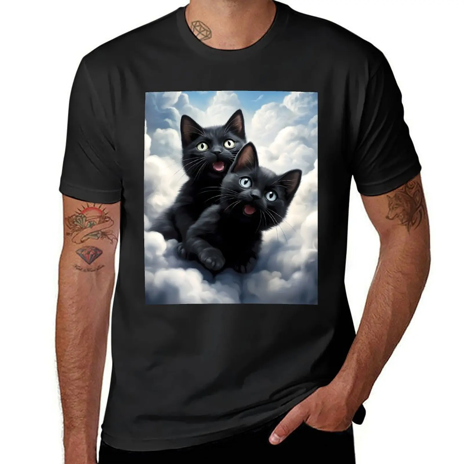 Black Cats Playing in the Field T-Shirt sports fans kawaii clothes sublime tops T-shirt men