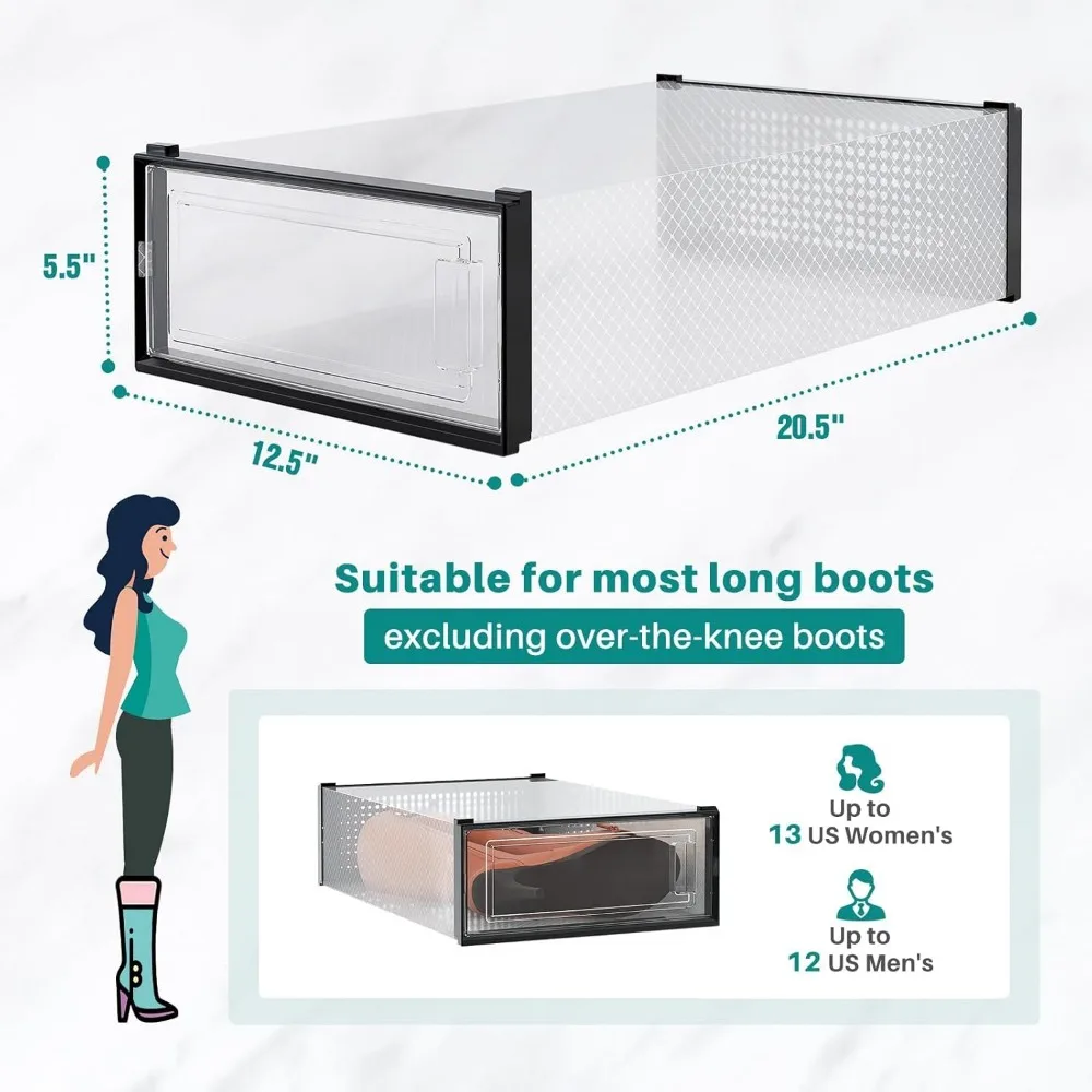 منظم تخزين الأحذية الشفاف القابل للتكديس، مجموعة مكونة من 12 قطعة للأحذية والأحذية، صناديق أحذية بلاستيكية موفرة للمساحة #3