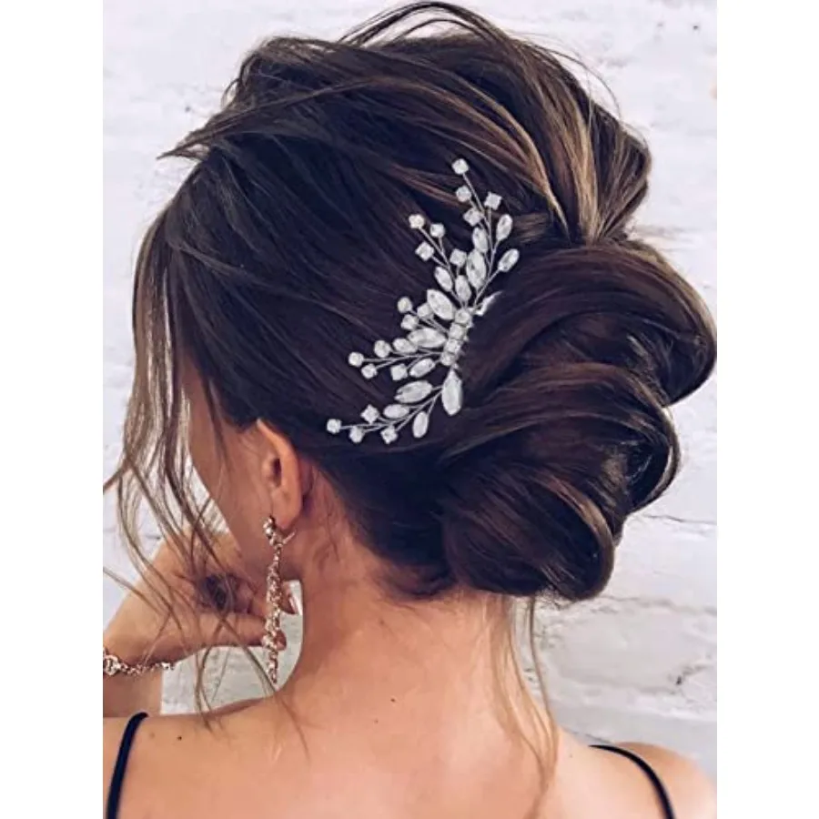 

Crystal Bride Wedding Hair Comb Silver Bridal Headpiece Rhinestone Hair Piece Accessories for Women HC113 Silver