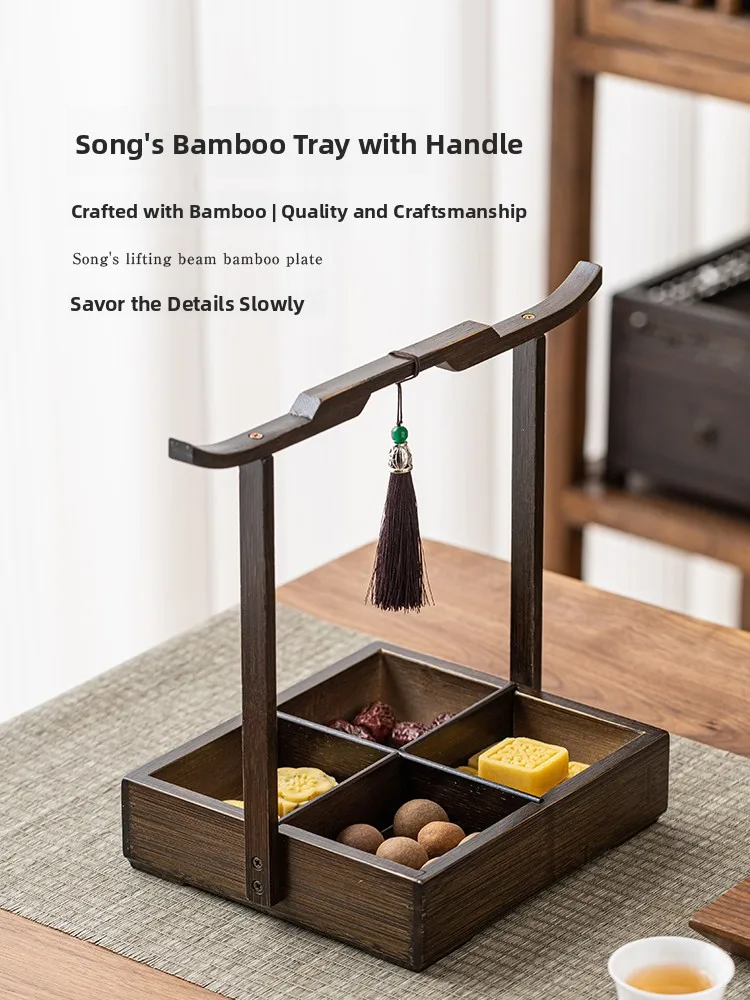 

Retro Sle Fruit Tray Chinese New Year Wedding id Plate Bamboo Material Versatile Use for Living Room Tea Table Snas Box