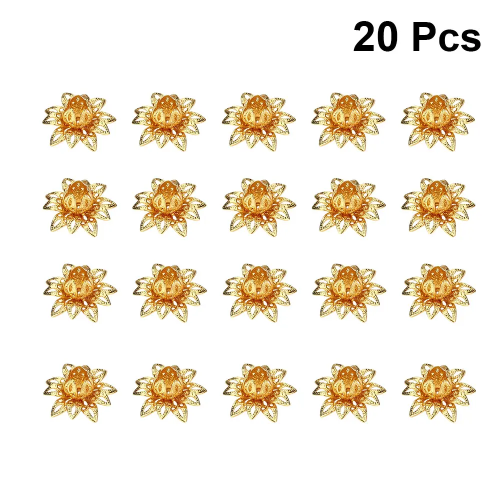 

20 PCS Lotus Beads End Caps Flat DIY Accessories Flower Charms for Jewelry Making Spacer