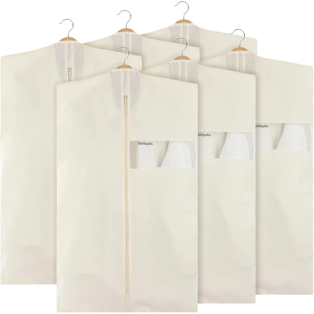 

6-Pack Cotton Hanging Garment Bags, 24x40 Inches, Canvas Suit Covers for Clothes, Coats, Jackets, and Shirts, Ideal for Closet S