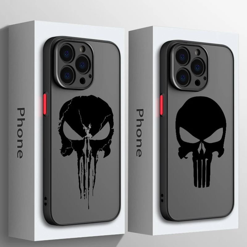 Luxury Marvel Punisher Logo Phone Case For Apple iPhone 14 13 12 11 XS Mini Pro Max 8 7 XR X Matte Frosted Translucent