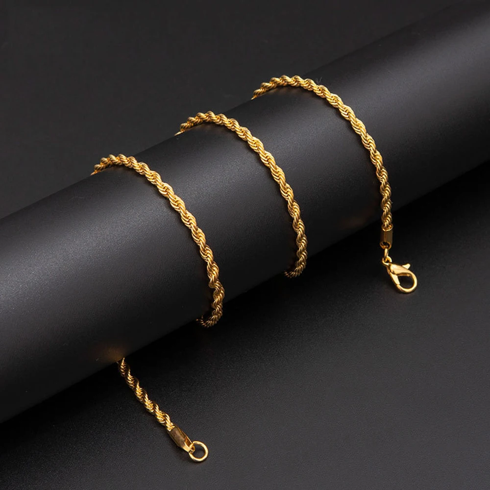 2/2.5/3/4/5/6mm Wide Twisted Rope Chain Chunky Gold Color 304 Stainless Steel Necklace Bracelet for Men Women Fashion Jewelry view 6