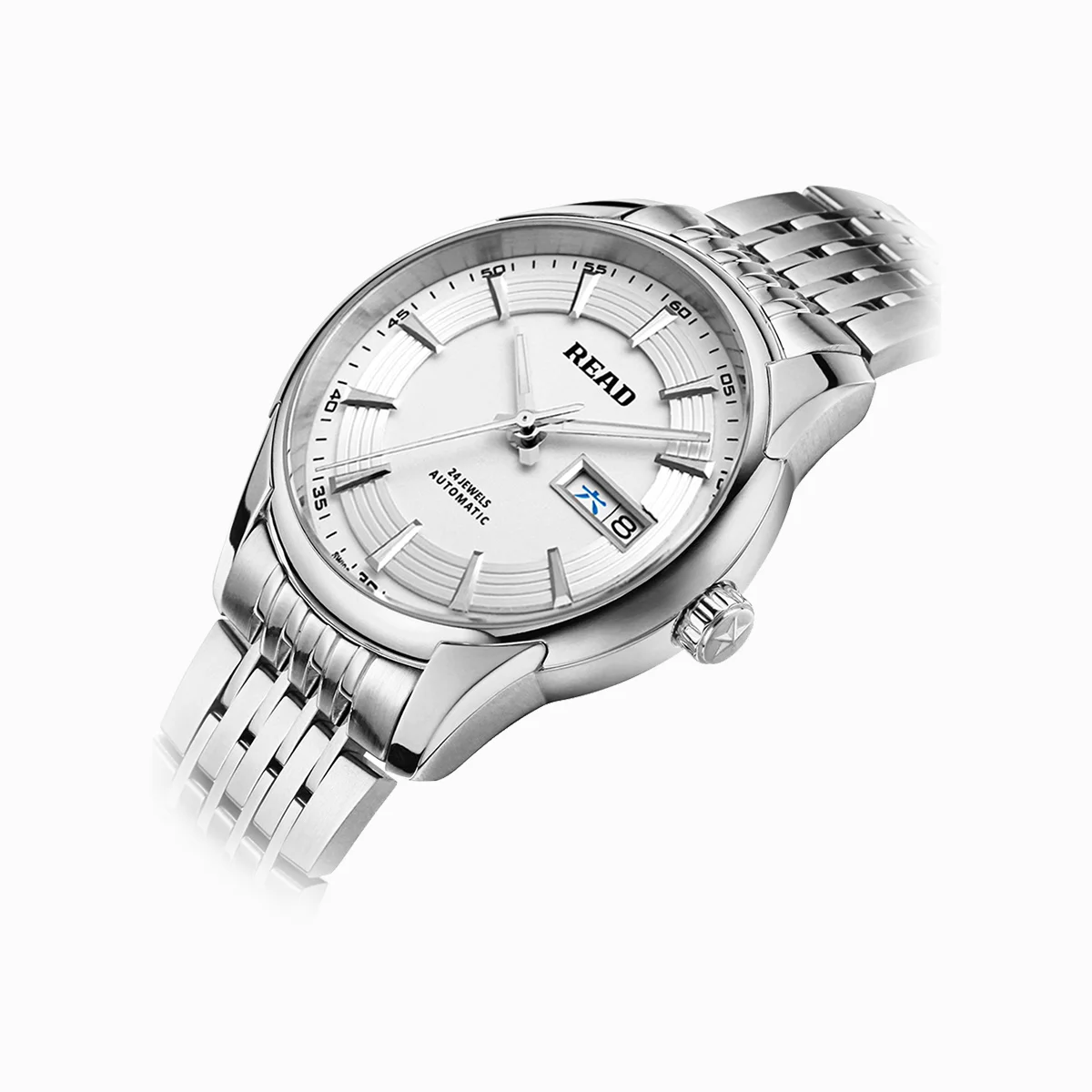 READ Men Automatic Watch | Solid Steel Band | White Dial Day‑Date Display | Hard Glass Mirror | 50M Water Resistant
