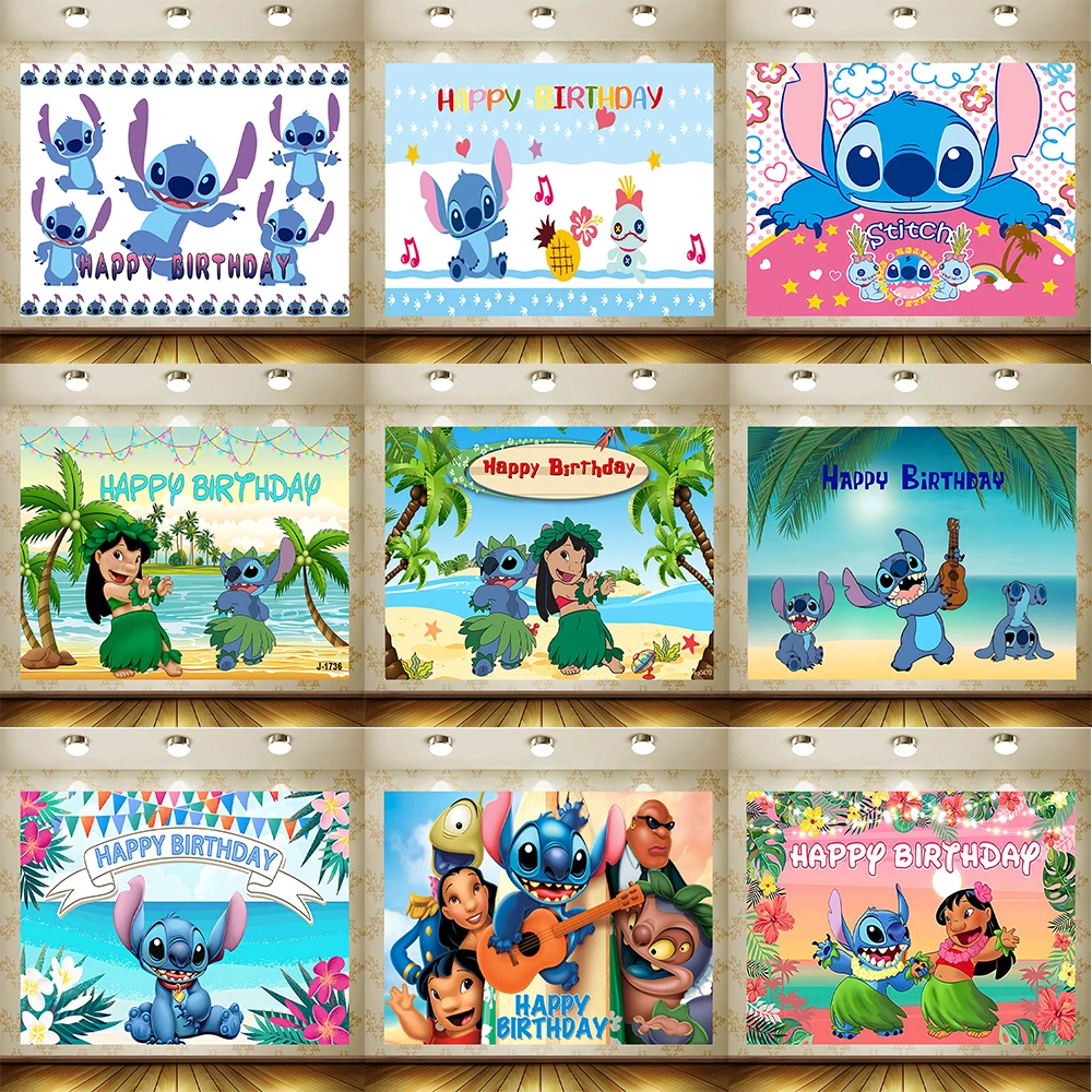 Fond de fête à thème CAN o & Stitch de dessin animé, fournitures de décoration de fête d'anniversaire d'été pour fille et garçon, fond de photographie, accessoires de studio