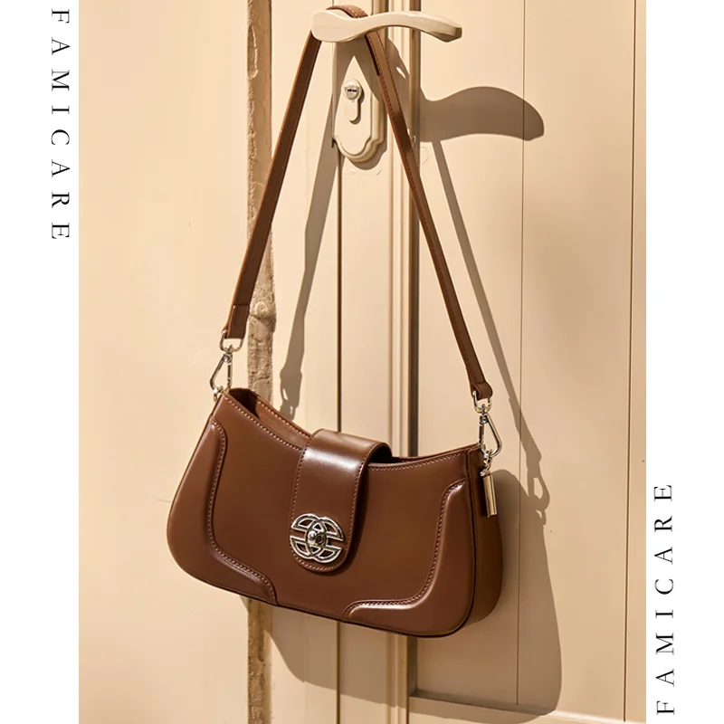 

Chic Versatile Women's Daily Handbag Vintage-style Structured Split Leather Shoulder Bag Lady Solid Color Casual Crossbody Bags