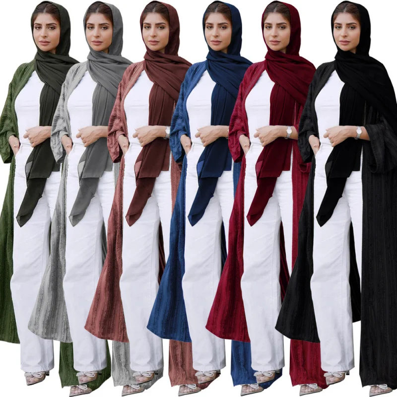 Abaya manga comprida para mulheres muçulmanas, vestido de oração do Islã, quimono aberto, robe de tricô vermelho, Dubai Vestuário, Luxo, 2022