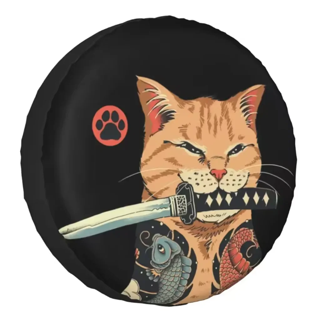 1pcs Car Catana Pu Leather Spare Tire Cover Bag Fit For Suzuki Mitsubish Honda Land Rover Japanese Cat Samurai Wheel Covers
