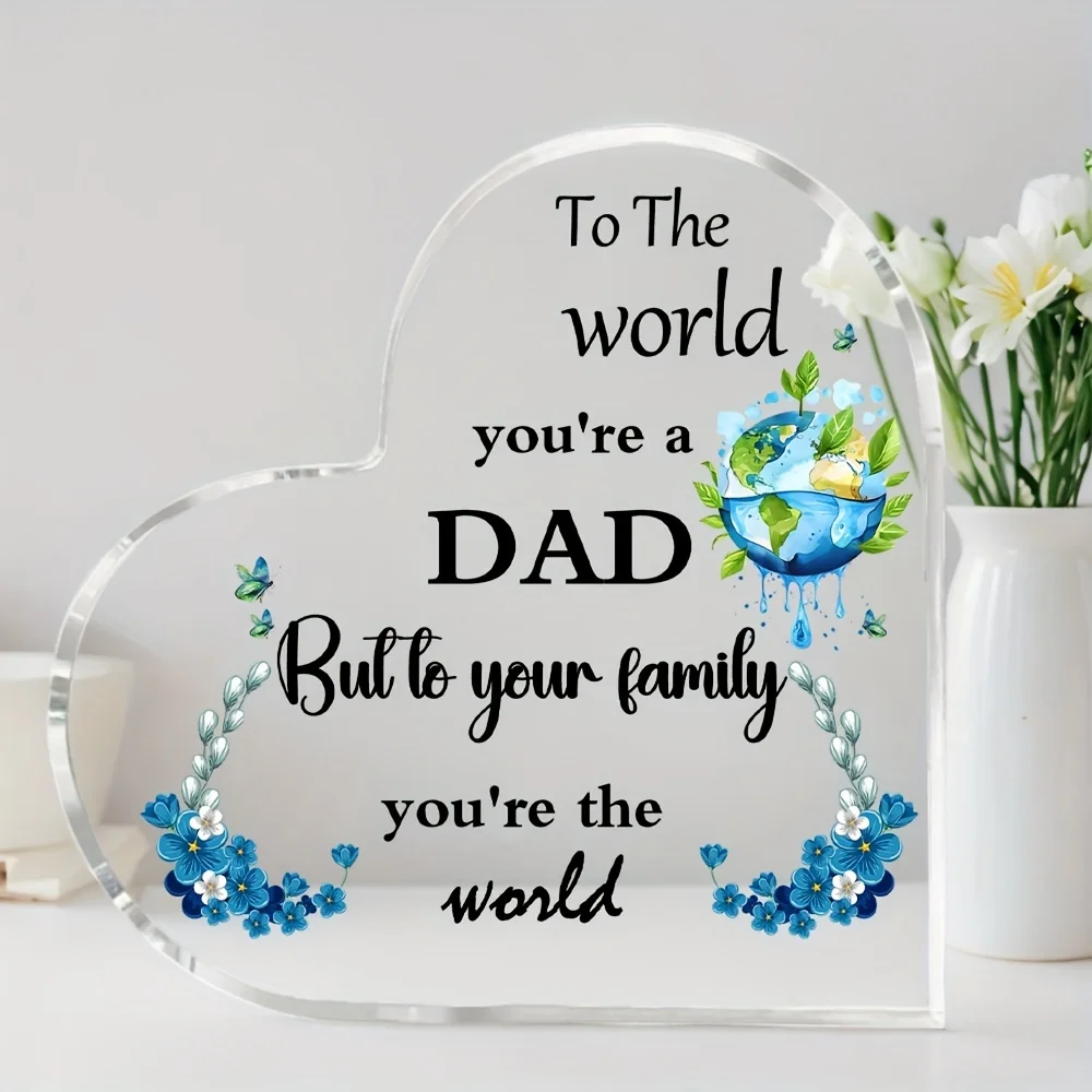 Cherished Dad Heart-Shaped Acrylic Keepsake - Perfect Father's Day Gift from Daughter or Son, Home Decor with Inspirational Quot