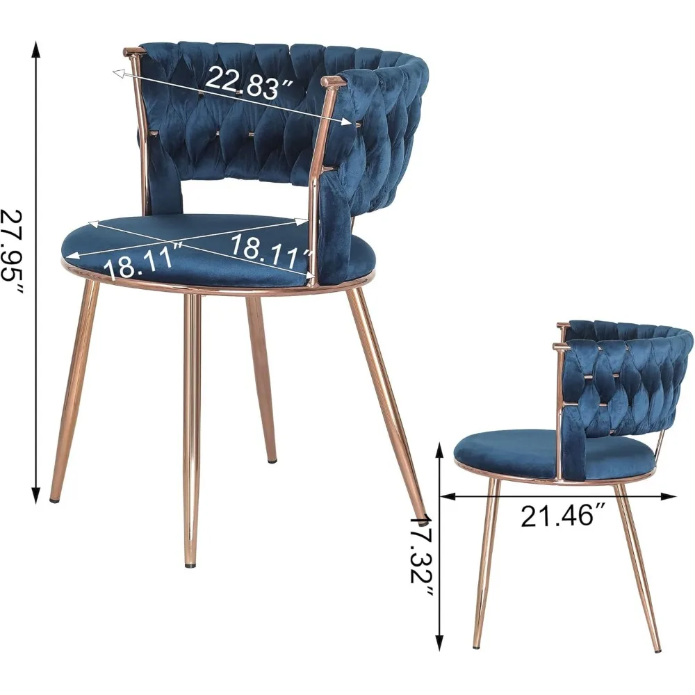 Fluweel gestoffeerde eetkamerstoelen Moderne accentstoelen Handgeweven bijzetstoelen met roségouden metalen poten Set van 2 voor eetkamer