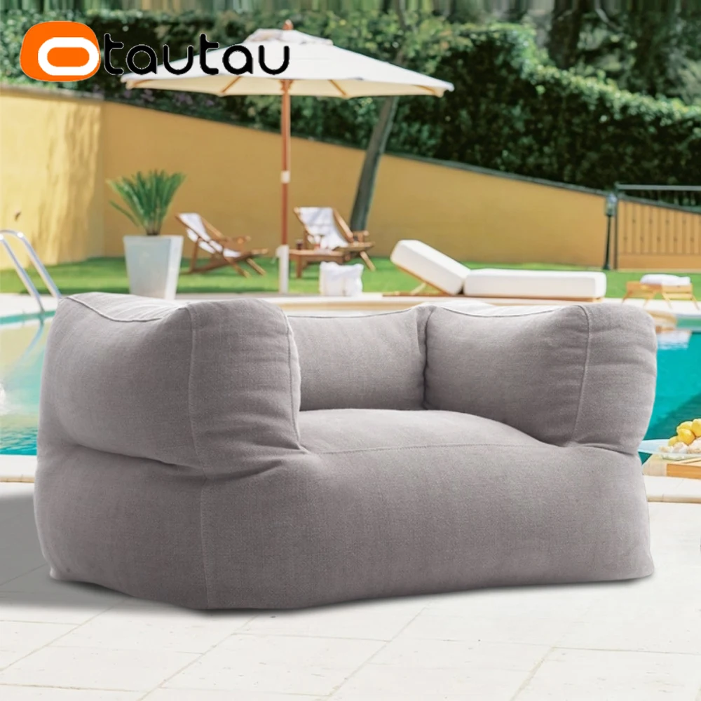 OTAUTAU 1-seat Outdoor Chenille Bean Bag Cover Swim Pool Armchair Beacn Club Sofa SF494【No Filler！Please Fill It By Yourself！】