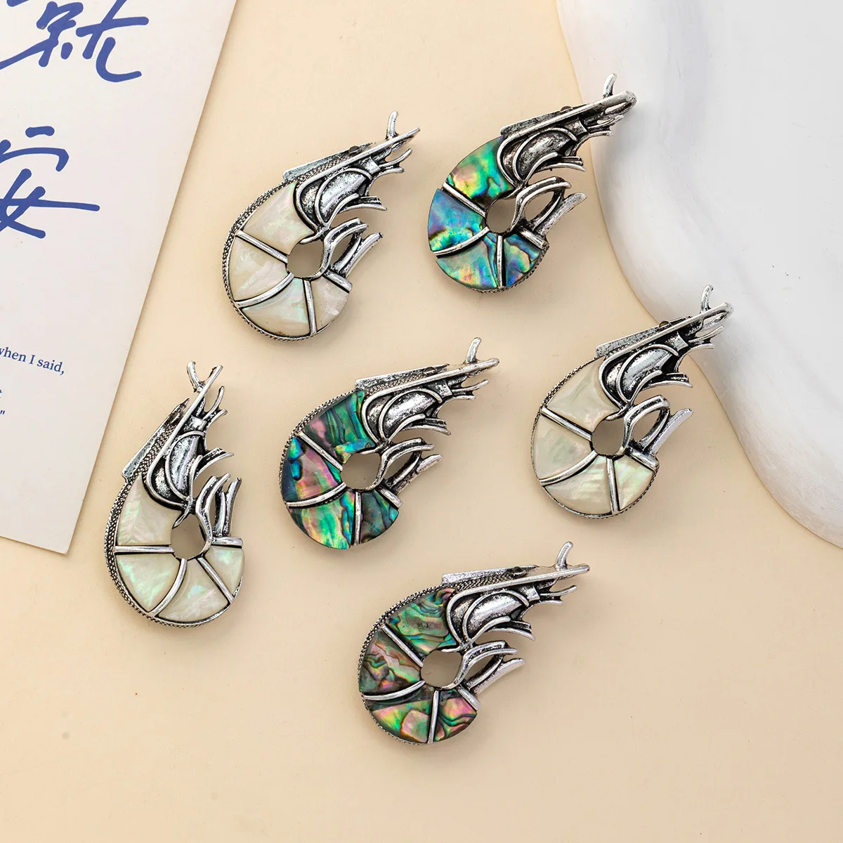 Popular in Europe and America, unique style DIY White clam and abalone shell Shrimp shape can be made
