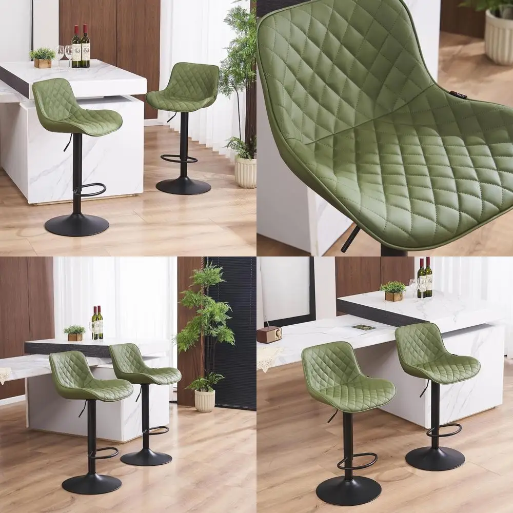 

Mid-Century Modern Olive Green Bar Stools Duo, Counter Height Kitchen Island Seating with Faux Leather Cushion