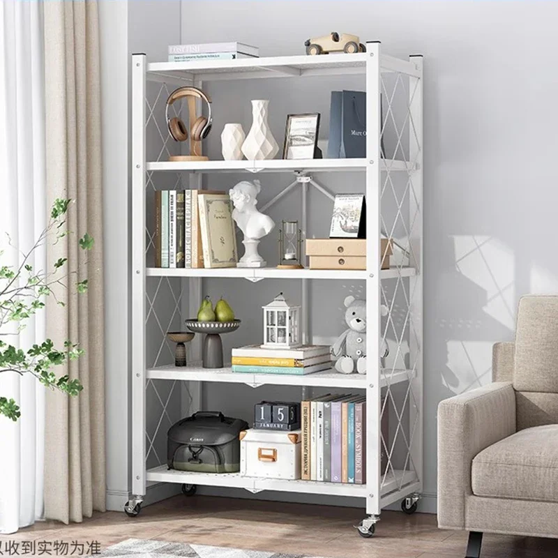 Simple Folding Bookshelf Mobile Living Room Storage Children Bookcase Iron Artist Household Storage Rack Home Furniture WKBS image 2