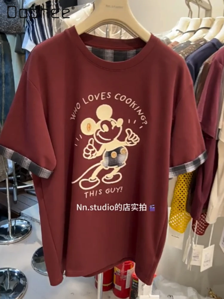 

Embroidered Cartoon European Heavy Craft T-Shirt for Women 2025 Autumn Youthful Loose Oversized Half Sleeve Top Base Shirt