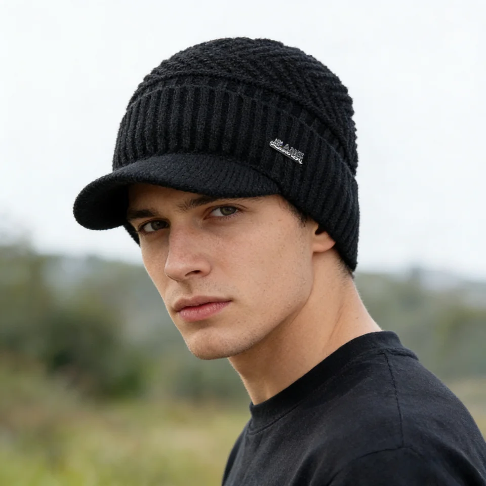 Unisex Warm Winter Hats Stylish Add Fur Lined Soft Beanie Cap With Brim Thick Winter Knitted Hats For Men & Women Dropshipping, image 5