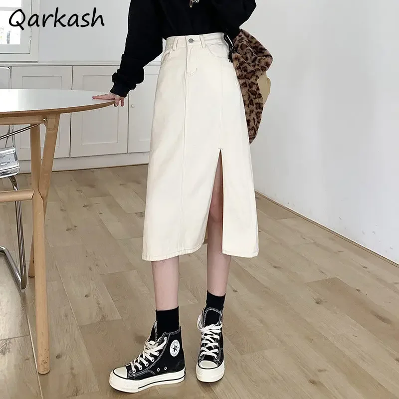 

Skirts Women Denim Tender Vintage Empire Side-slit Casual Design Ulzzang Student Solid Chic All-match Ins Hot Sale Daily Faldas