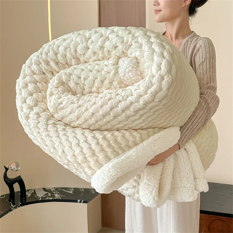 Plush Winter Warm Blanket Milk Velvet Fleece Thick Fluffy Blankets for Bed Sofa Single Double Queen Size Bed Sheet Throw Blanket