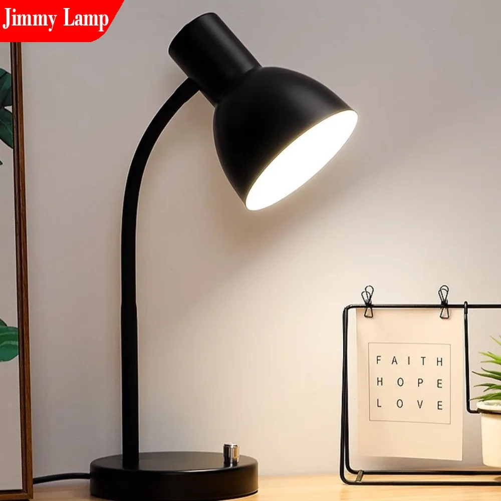 Nordic Ins Style E27 Eye Protection LED Metal Desk Lamp Study Desk Dormitorystudent Children's Desktop Office Reading Desk Lamp