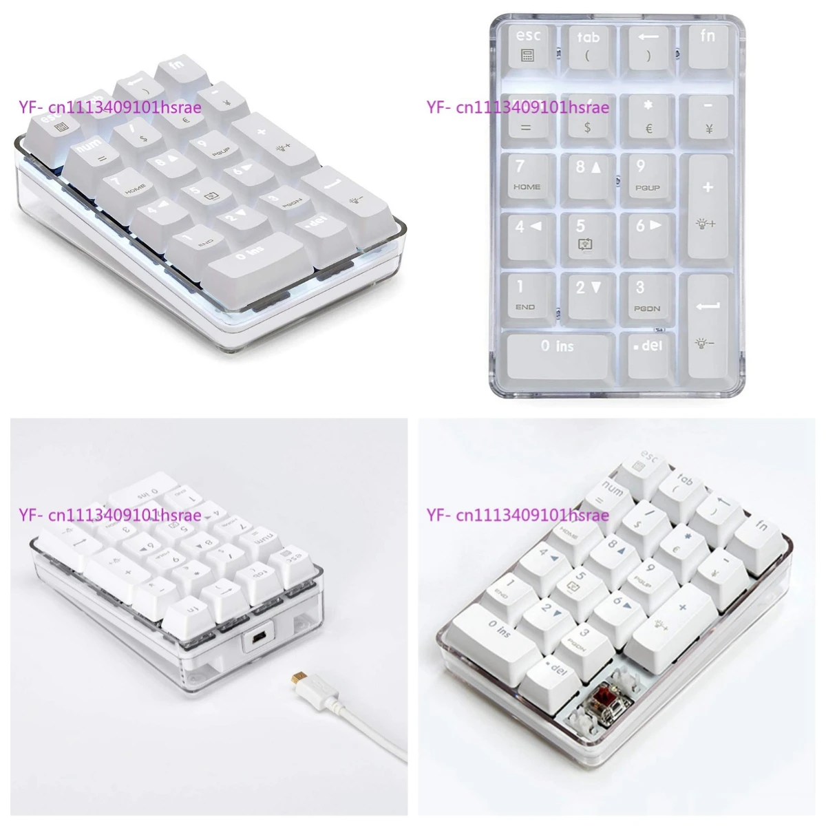 Mechanical Numeric Keypad, Brown Switch Wired Gaming Keypad Crystal Case White Backlit 21 Keys Mini Numpad