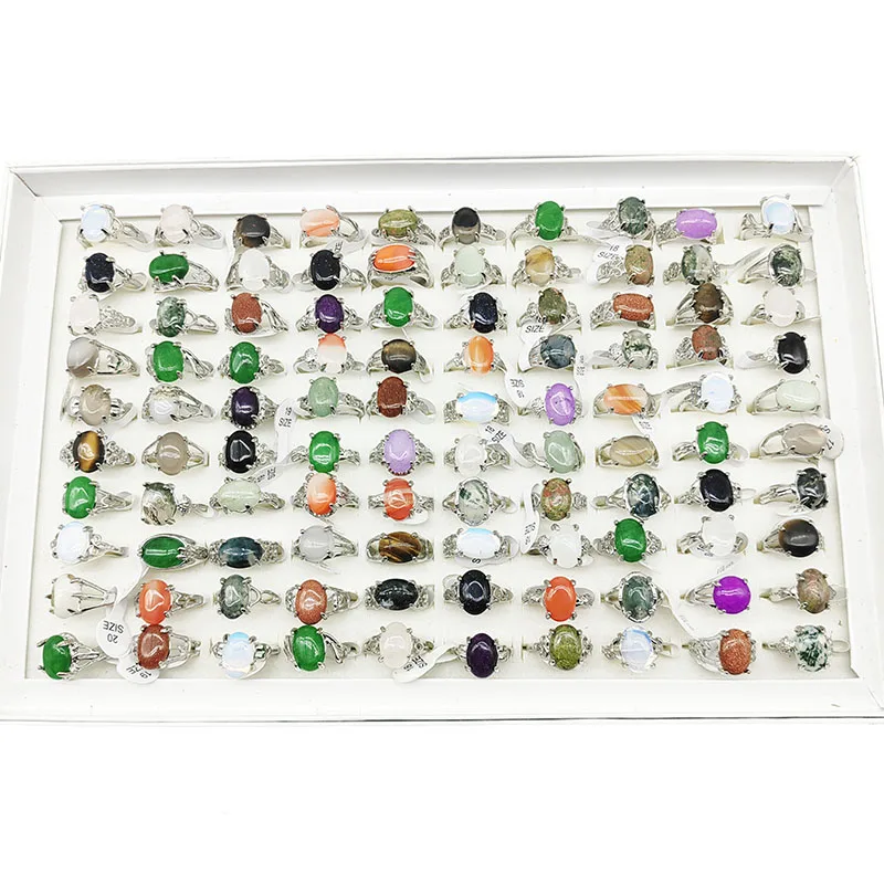 50pcs/lot wholesale newest mix style natural stone finger rings for women silver color mix size joint ring party wedding jewelry