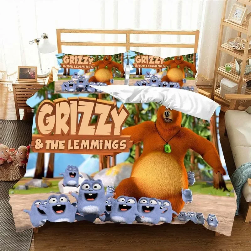 3D G-Grizzy and The Lemmings Bedding Set Duvet Cover Comforter Bed Single Twin Full Queen Youth Kids Girl Boys Gift Bed Sheets