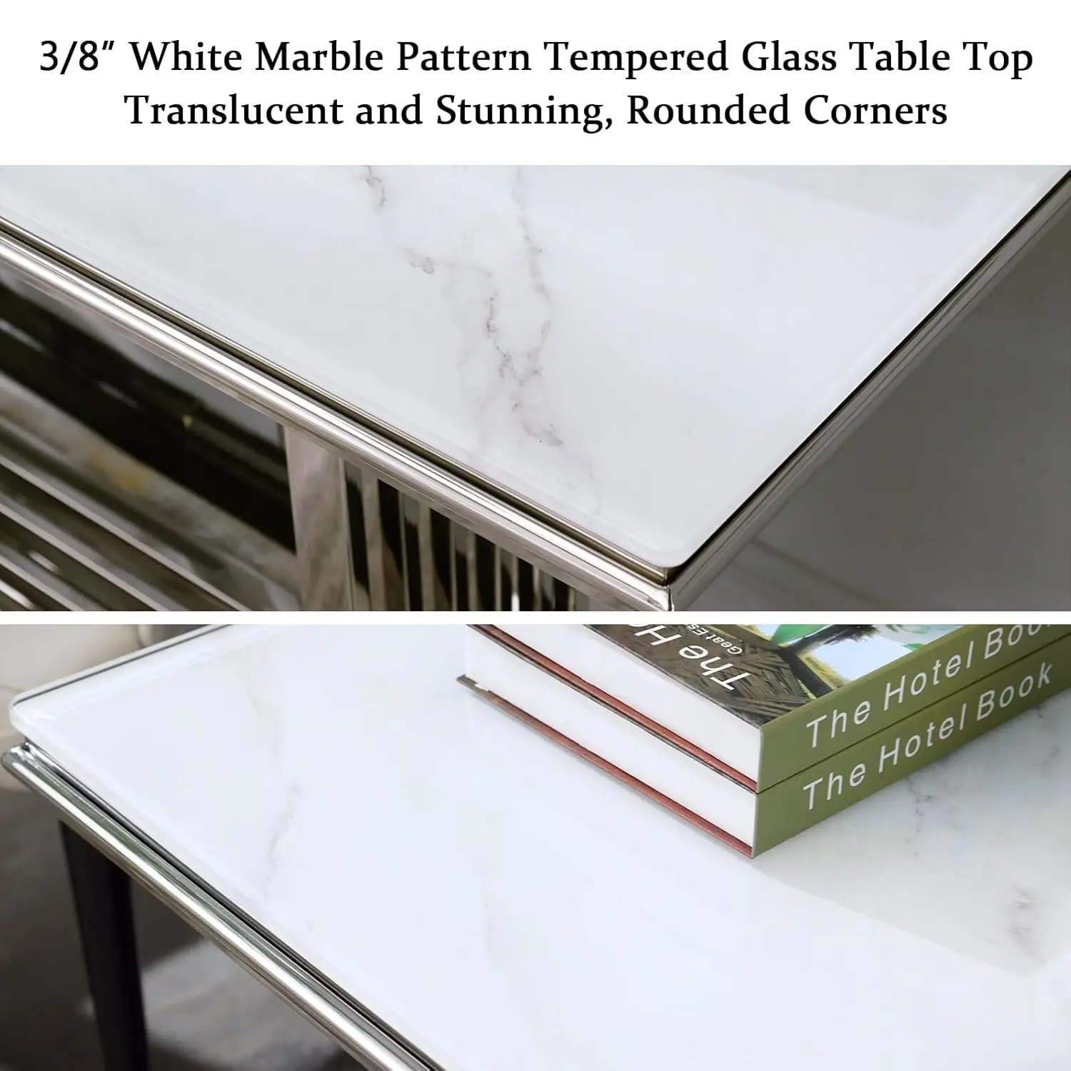 50" Coffee Table, White And Silver Center Table With Tempered Glass Top And Geometric Gridiron Chrome Base, Modern Glam Rectangl