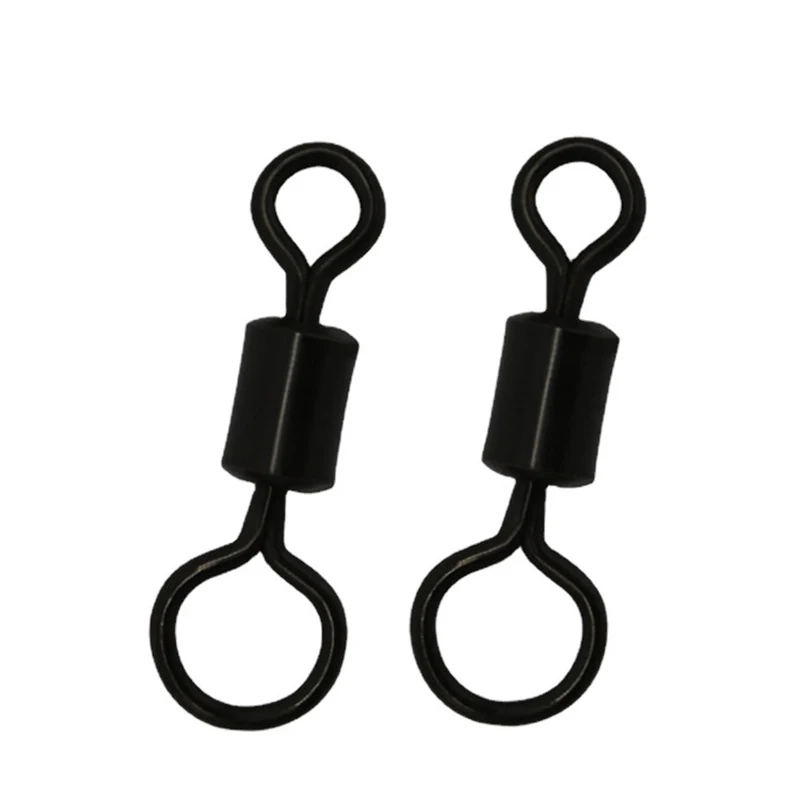 

50pcs/lot Rolling Solid Swivels Quick Change Big Eye Swivels Connector Matt Black For Hook Lure Carp Fishing Tackle Accessories