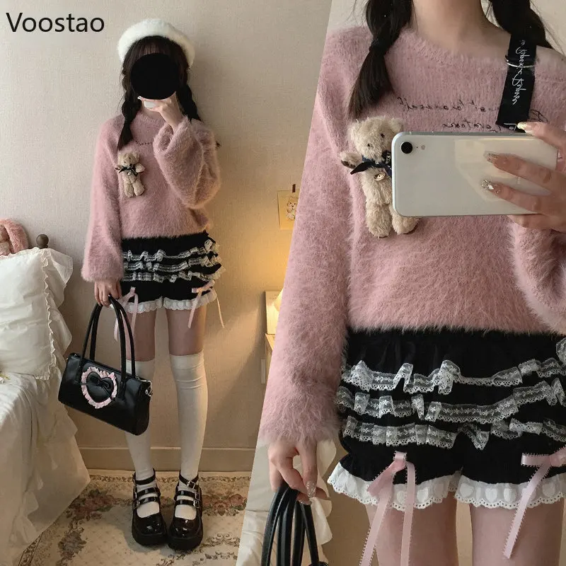 Victorian Gothic Lolita Safety Shorts Women Kawaii Lace Ruffles Cotton Tiered JK Bloomers Girl Vintage Sweet Pumpkin Short Pants