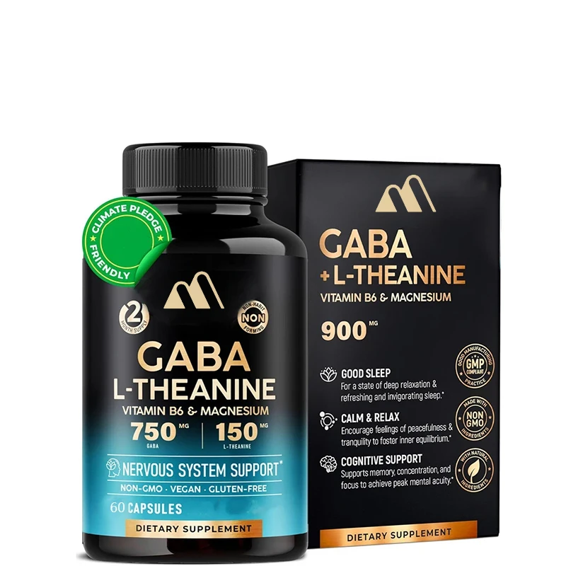 GABA L-theanine - Stress Relieving Supplement - Magnesium | Vitamin B6-750 Mg Gamma Aminobutyric Acid