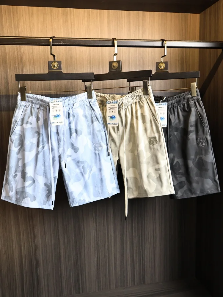 Three-Proof Tech Fabric Men's Summer Sporty Shorts with Elastic Waist And Tiger Head Embroidery Quick-Drying Versatile Straig...