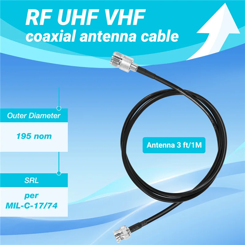 RF UHF VHF Радио Коаксиальный антенный кабель BNC штекер к UHF SO239 RG-58U MILSPEC Коаксиальный мобильный телефон к базовой антенне 3 фута-AAAE