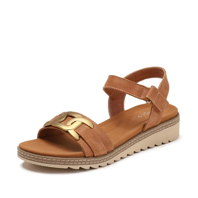 

Women Summer Wedge Roman Sandals Southeast Asia Outdoor Casual Metal Minimalist Thick Sole Beach Shoes