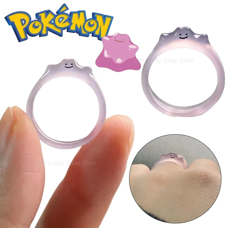 Pokemon Ditto Rings Cute Cartoon Translucent Glass Rings Fashion Women Finger Jewellery Rings Girls Simplicity Jewelry Gifts