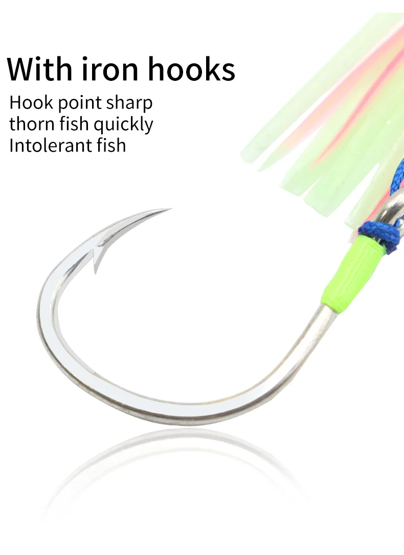 ZYZHE Meeresfischerei-Ködergarnituren 2 Stück/Beutel Angelhaken mit Leuchtendem Oktopus-Weichköder Salzwasser-Thunfisch Gestreifter Barsch Sabiki-Haken Angelausrüstung – Detail 5