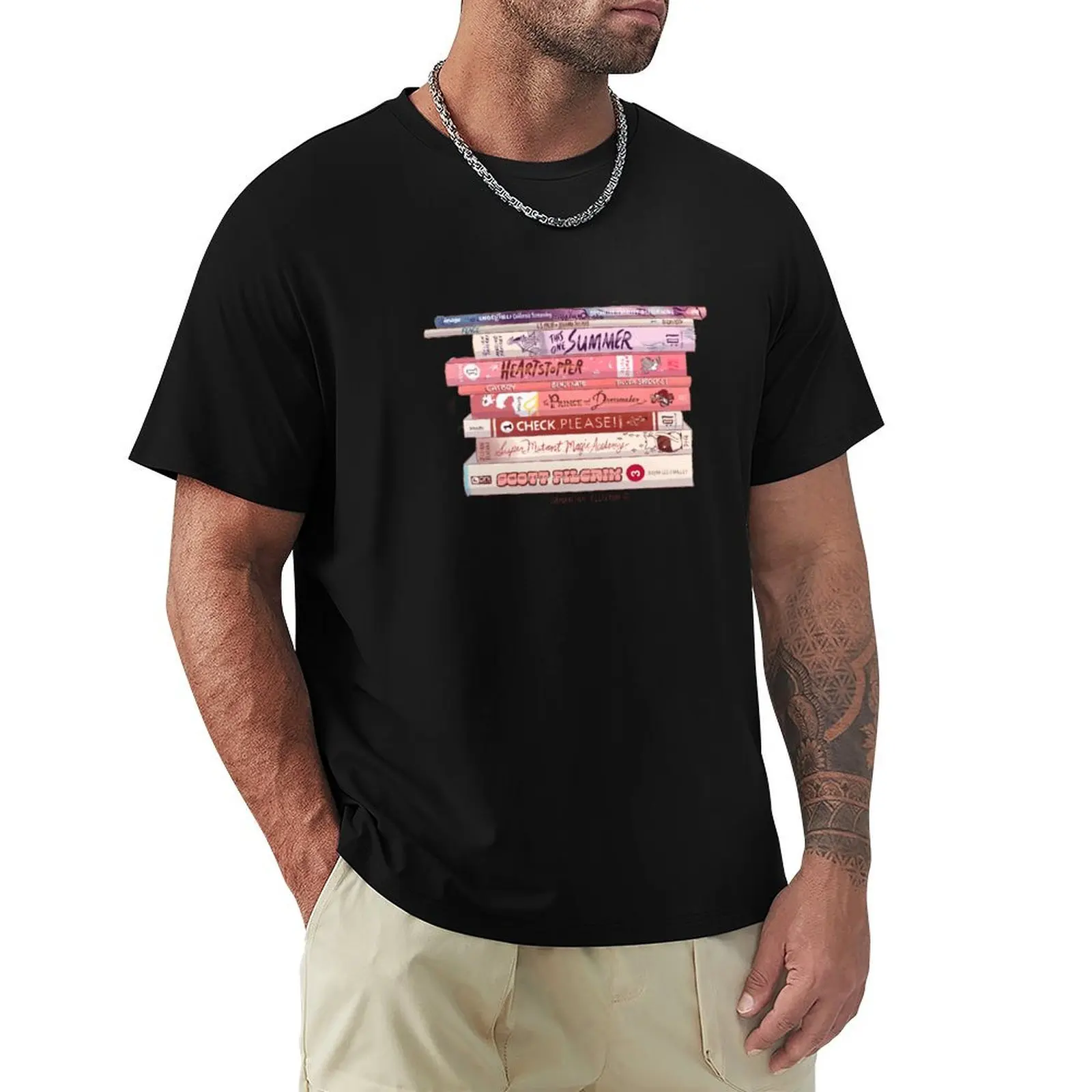The Pink Graphic Novel Stack T-Shirt Work Comfort T-Shirt for Men