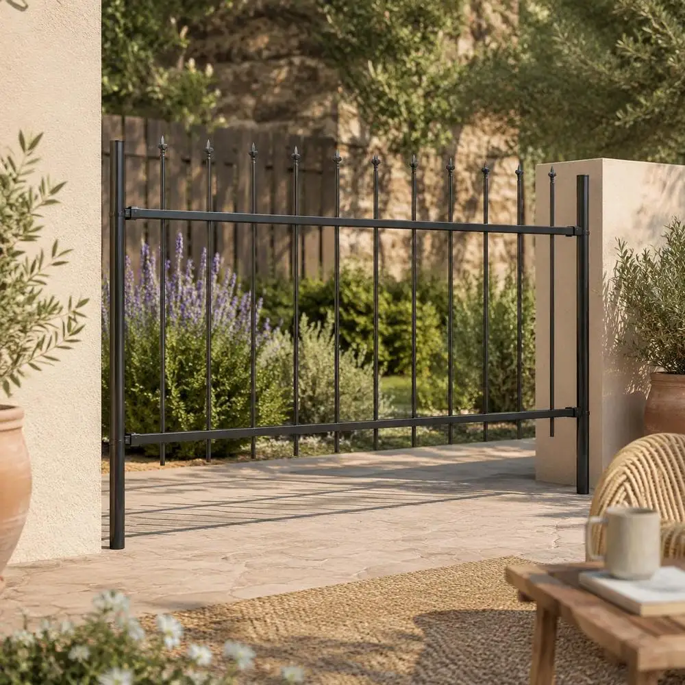 Clôture de jardin décorative en acier thermolaqué 181 x 80 cm, style classique, forme en S, barres verticales, pointes de lance, structure renforcée, facile à assembler, pour jardin, terrasse, allée