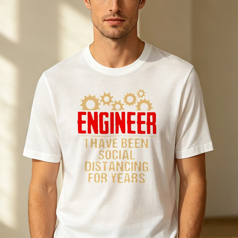 Engineer Social Distancing Gear Slogan Men Black Tee Mechanical Technical Worker Profession Pride Top Funny Quote Shirt