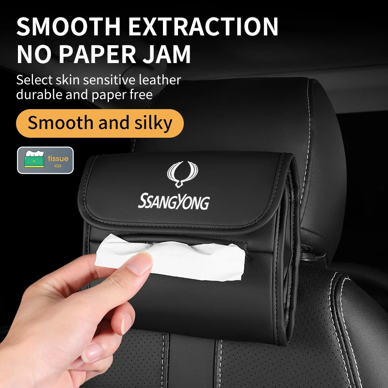 Car Tissue Storage Box Holder Backrest Towel Hanging Tissue Case For SsangYong Actyon Korando Rexton Kyron Rodius Tivoli Musso