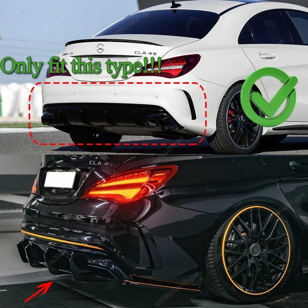 4 Fins For Mercedes Benz C117 CLA45 AMG Line 2016-2019 Car Rear Bumper Diffuser Rear Side Splitters Spoiler Lip Gloss Black New