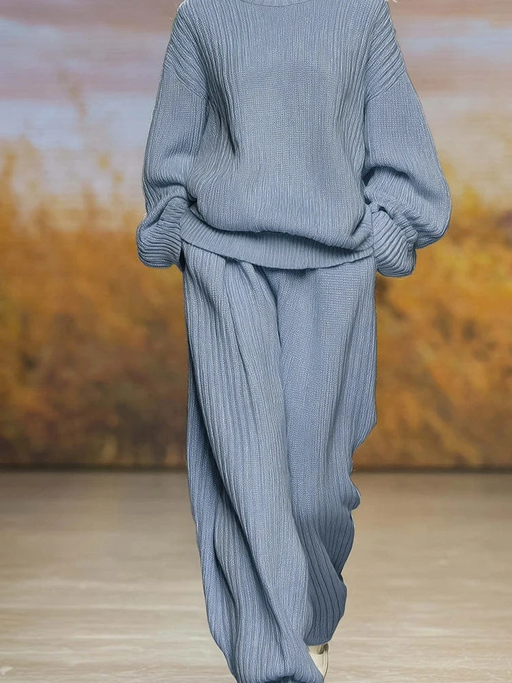 

Fashion Solid Color Knitted Pullovers&Pocket Pants Sets Elegant Warm Solid Commute Sweater Sets Lady Autumn Winter New Two Piece