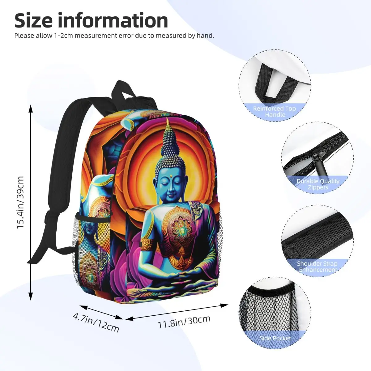Buddha Mandala Flower Backpack Student Boys Girls BookBag Men Women School Bag Computer Shoulder Bags