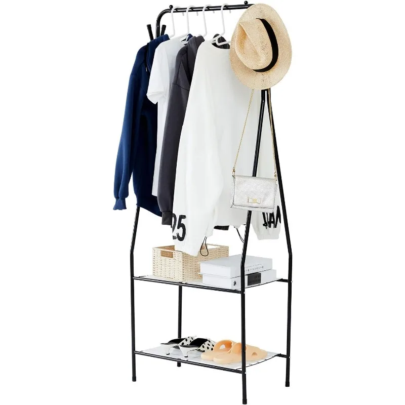 

Small Clothes Rack, Freestanding Clothing Garment Rack with Shelves for Living Room, Black Coat Rack