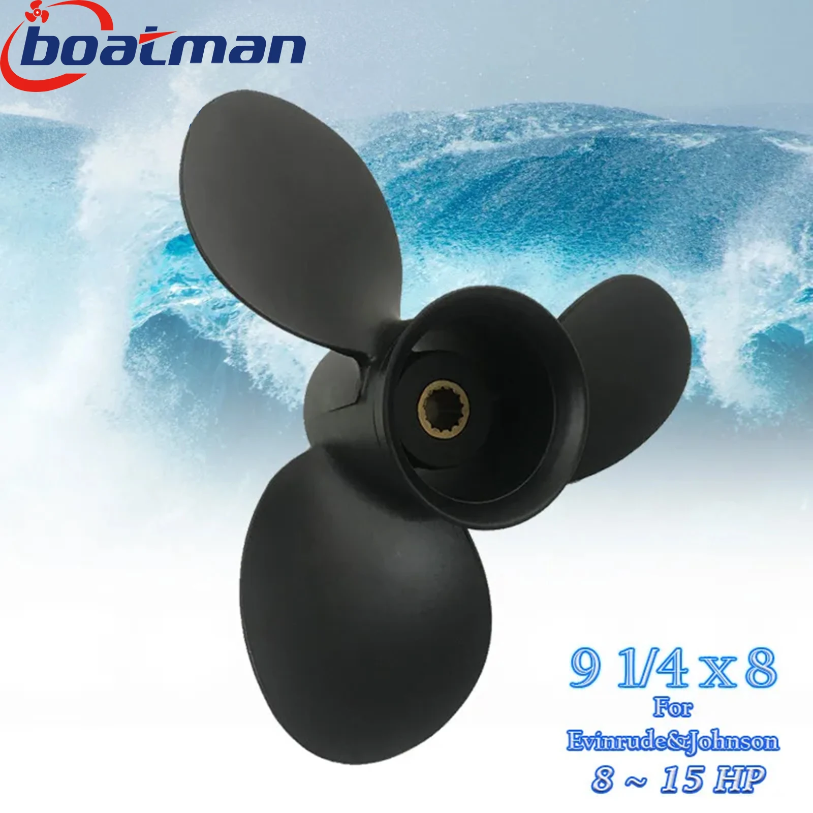 

BoatMan 9 1/4X8 Outboard Propeller for Evinrude&Johnson 8HP 9.9HP 15HP Aluminum 13 Tooth Engine Boat Accessories Marine 763457