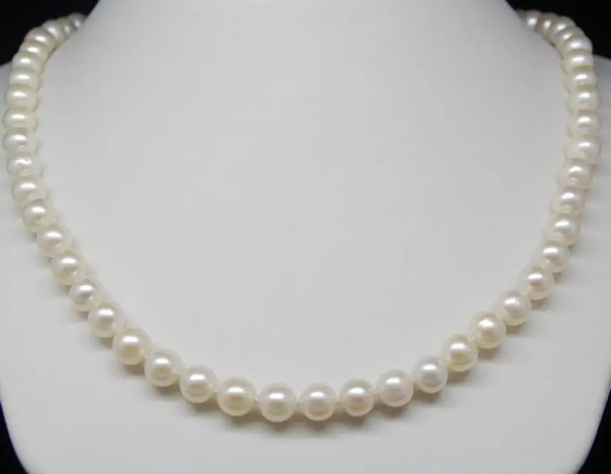 

New natural AA 7-8mm White Akoya pearl necklaces 17INCH 925 silver Clasp