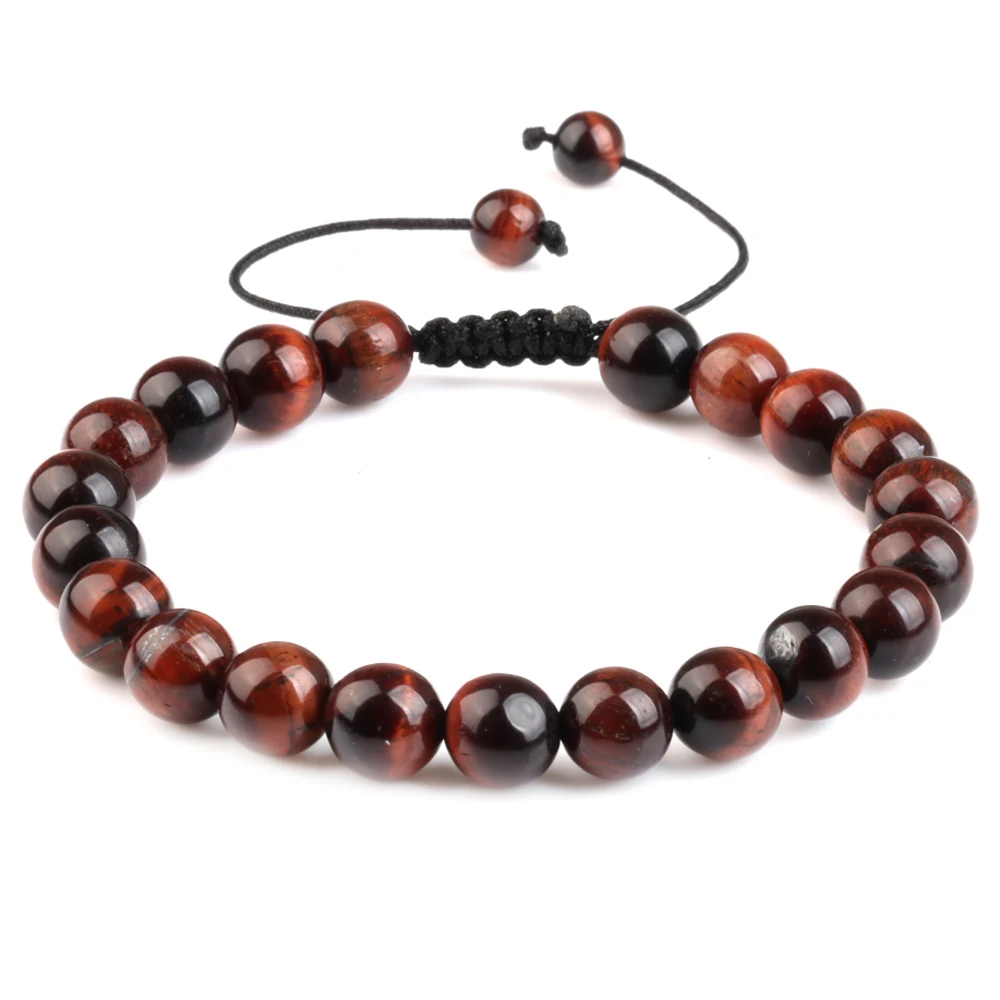 8mm Tiger Eye Beads Bracelet Red Green Yellow Blue High Quality Natural Tiger Eye Handmade Braided Adjustable Men Women Bangle