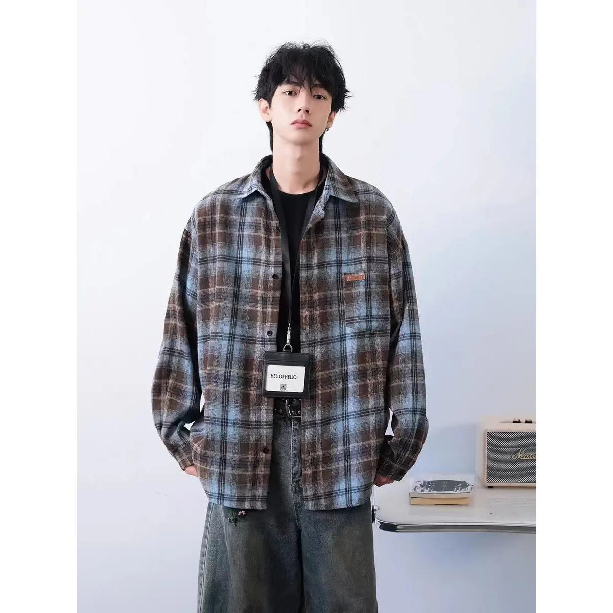 

Loose Casual Plaid Long Sve irt for Men Autumn Winter plus Size Comfortable Lazy Sle American Cheered Top M Faion