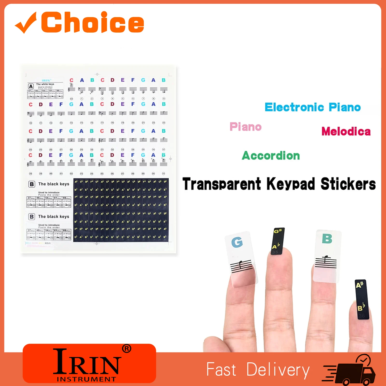 Keyboard Stickers Colored Keyboard Transparent Scale Stickers Auxiliary Exercise Suitable For Piano Electronic Piano Accordion